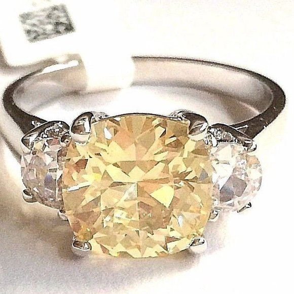 Citrine Cocktail Ring Size 10 Yellow Cubic Zirconia Simulated Silver Plated - Picture 2 of 8